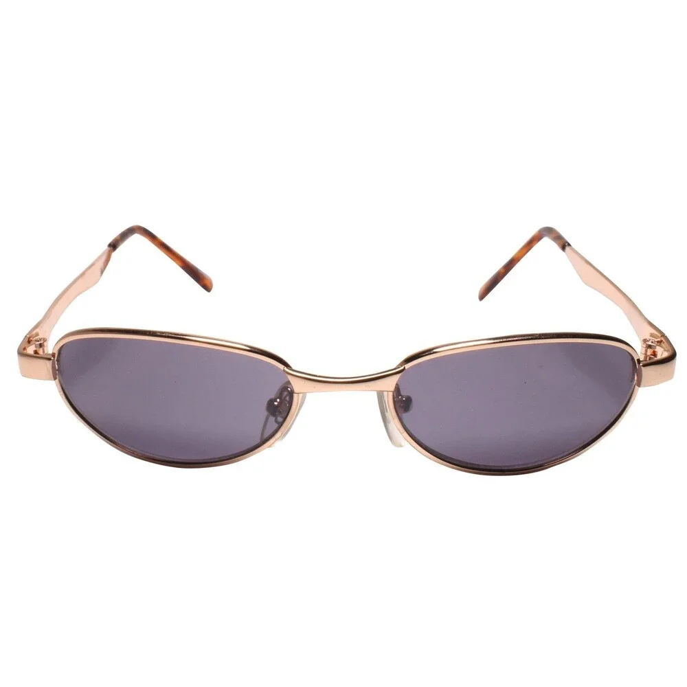 Mens Retro 80s Vintage Narrow Rectangular Gold Metal Frame Sunglasses